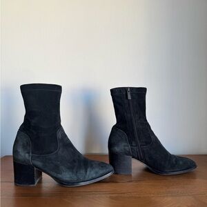 Aquatalia Black Suede Heeled Boots 7.5 2’’ heel height ankle side zip booties